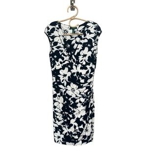 LRL Ralph Lauren Floral Print Sleeveless Faux Wrap Dress 12 Career Professional
